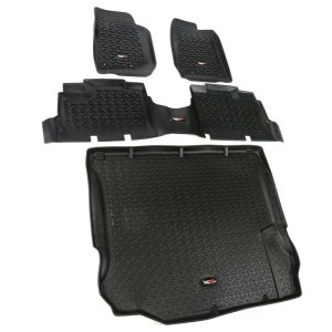 Jeep Wrangler Unlimited Floor Liners - Front + Rear + Cargo - Rugged Ridge - All Terrain - Black - `11-`18